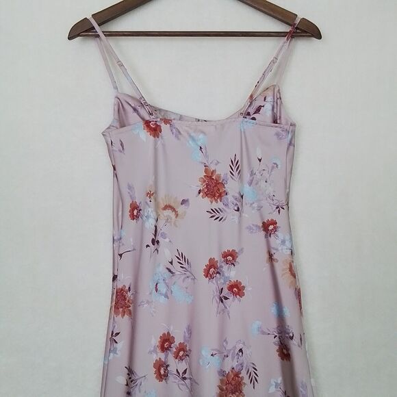 Hippie Rose Slip Dress Pink XS Spaghetti Strap Floral‎ Satin Silky Midi - Picture 7 of 12